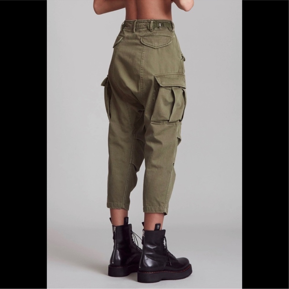 R13 harem cargo drop crotch jean denim Pant - Olive. SIZE 28 - Picture 3 of 14